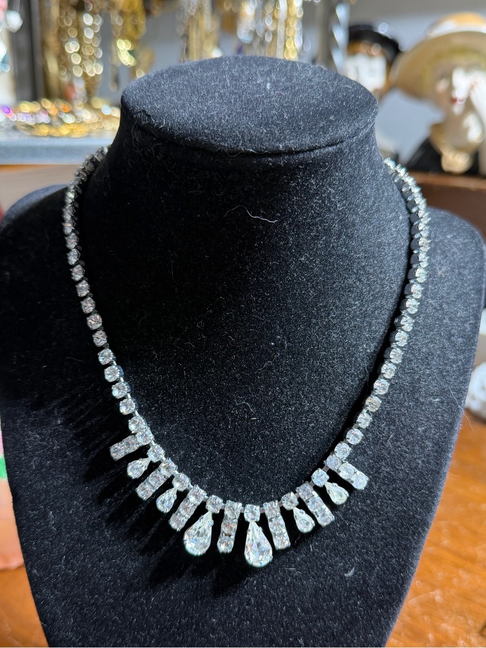 Vintage Silver Tone Clear Crystal Necklace